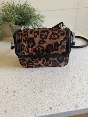 Nine West Leopard Print Mini Crossbody in Brown and Black